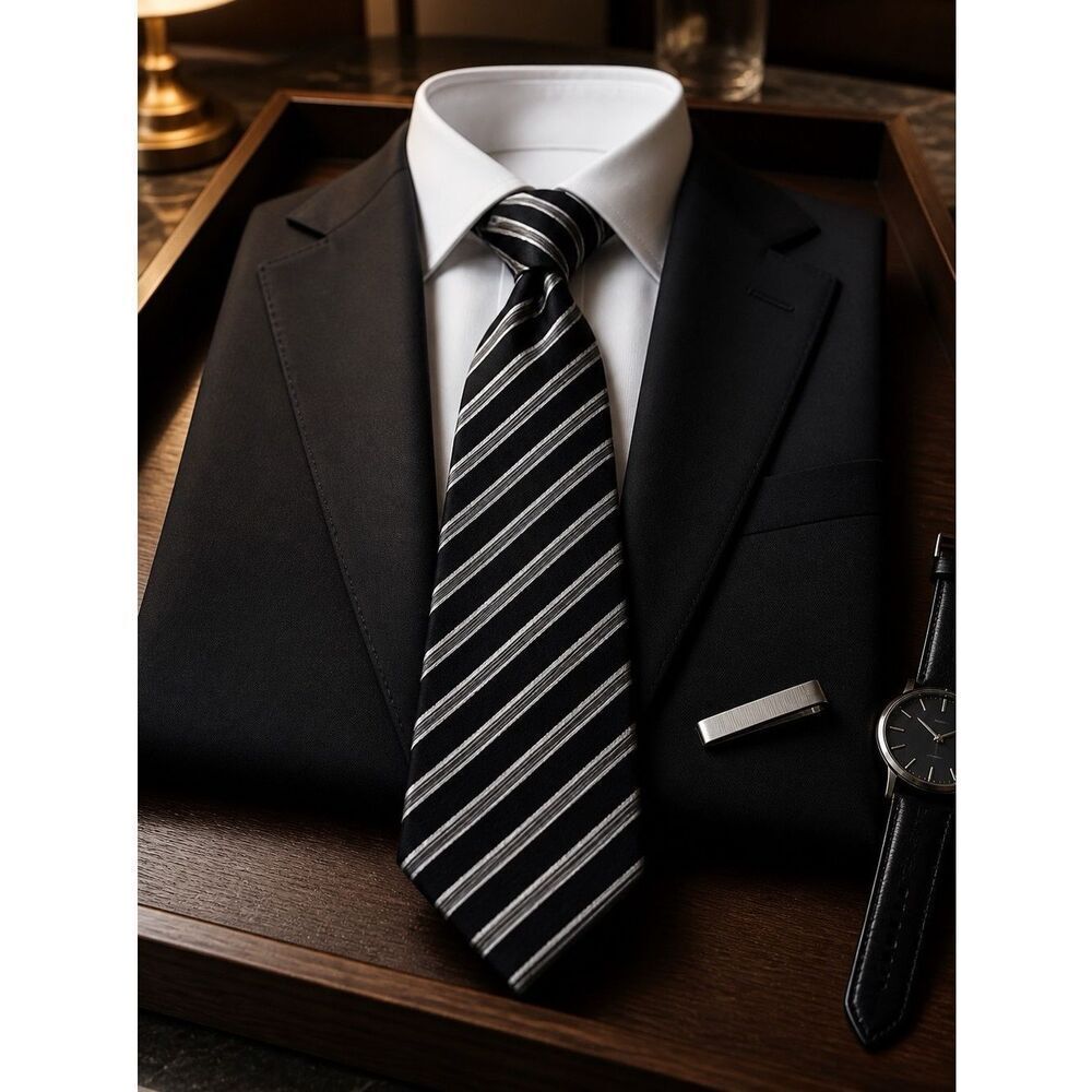 Club Room Black and White Striped Tie